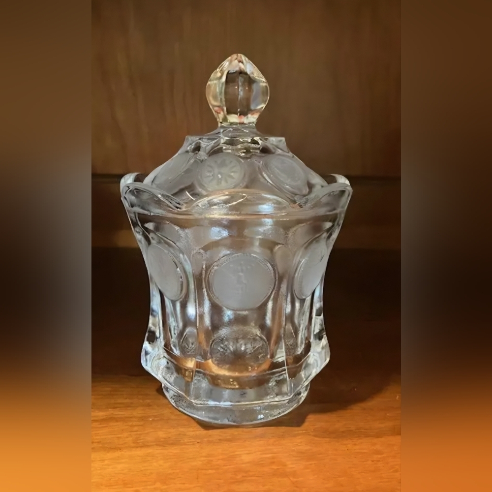 Coin Glass Clear by Fostoria - One Vintage Pressed Glass Candy Dish with Lid
